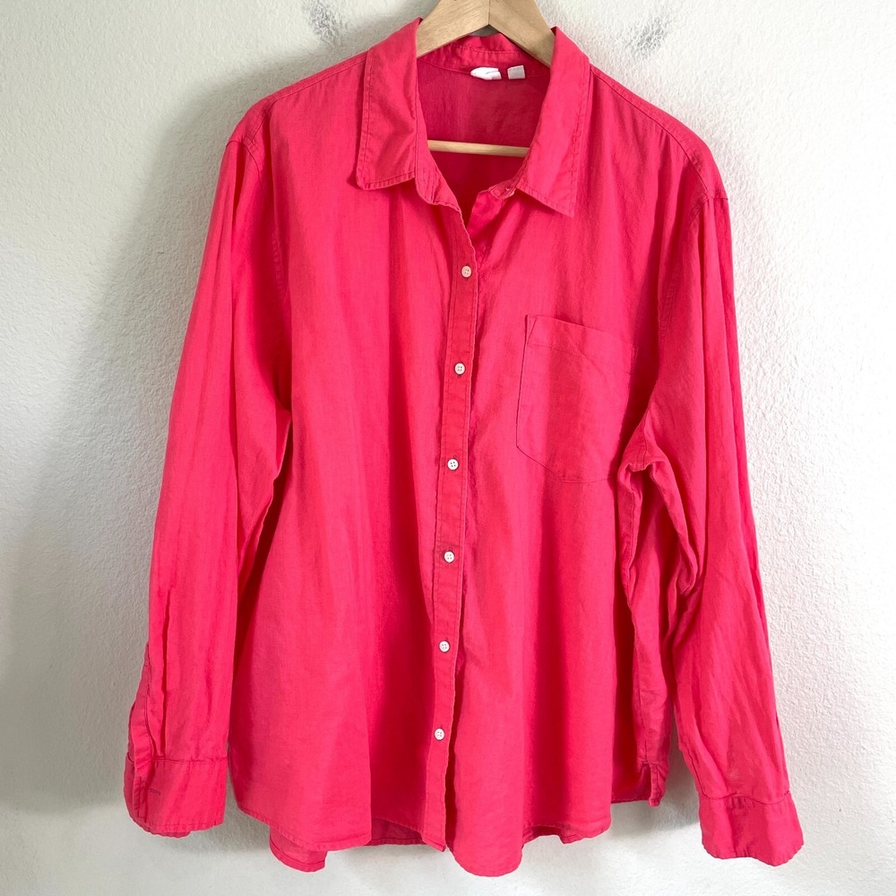 Gap Womens Plus XXL Pink Linen Cotton Button Up Shirt Long Sleeve Blouse Top